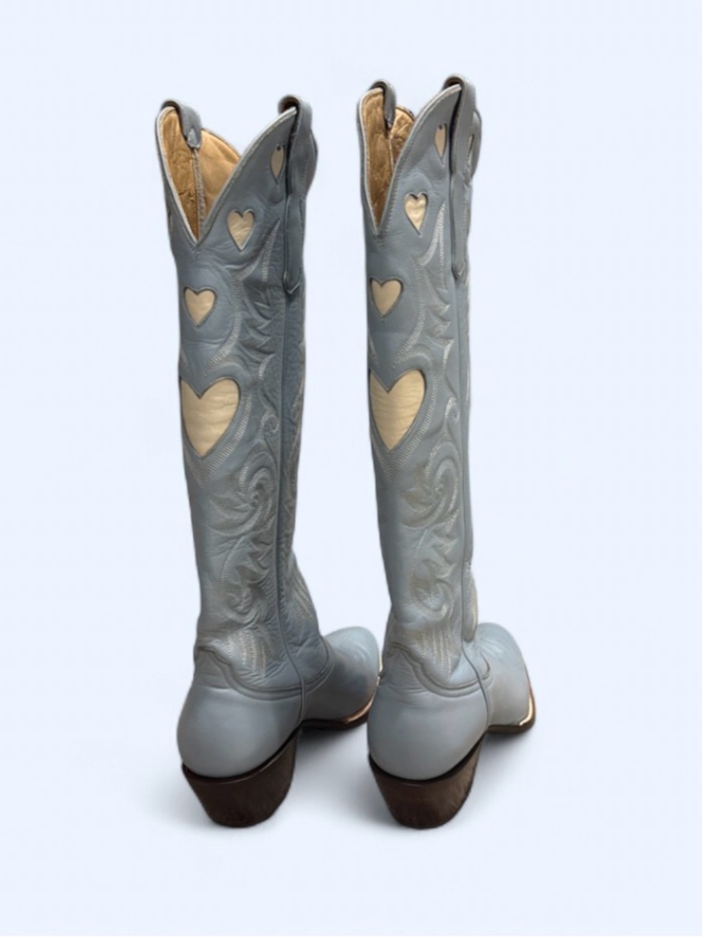 City Boots powder blue with bone hearts Knee-High Boots
